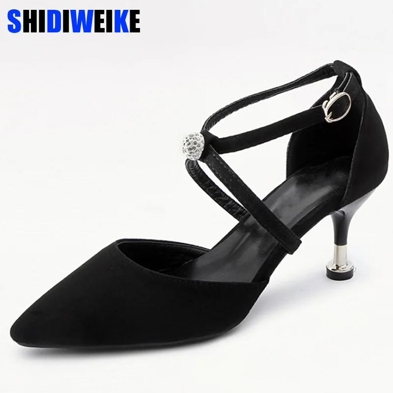 

Gladiator Sandals Women Shoes Sexy Pointed Toe Pumps Womens Black Ladies Shoe Zapatos Mujer High Heels Wedding Plus Size 34-40