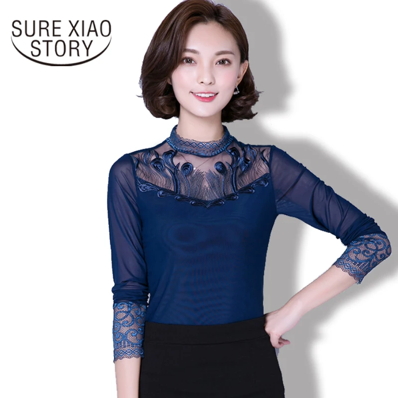 New Arrival 2016 spring Fashion Lace Sweater Long Sleeves Slim sexy Blouse Plus Size elegant Shirt top 880F 25 |