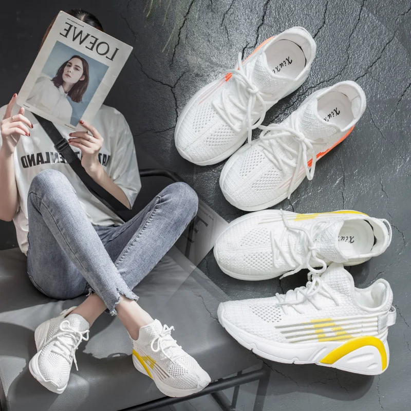 

BRKWLYZ Sneakers Women Breathable Air Mesh Pink Green Platform Shoes Ladies Summer Casual Knitting Flats Shoes Chunky Platform