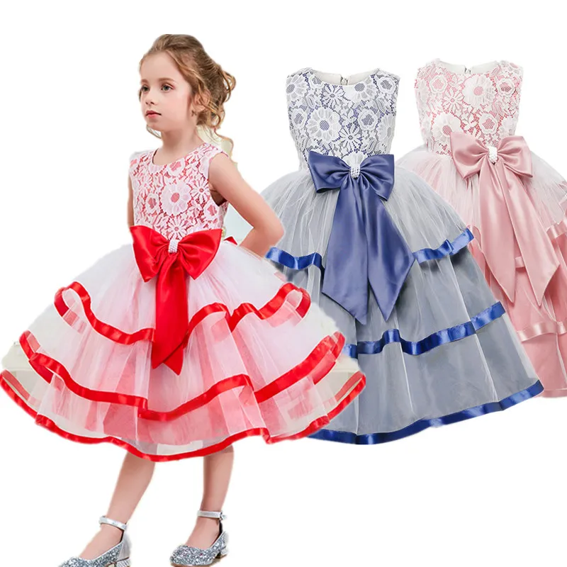 

2019 Kids Tutu Birthday Princess Party Cake Layered Dress For Girls Lace Children Bridesmaid Elegant Dress Baby Girls Clothes