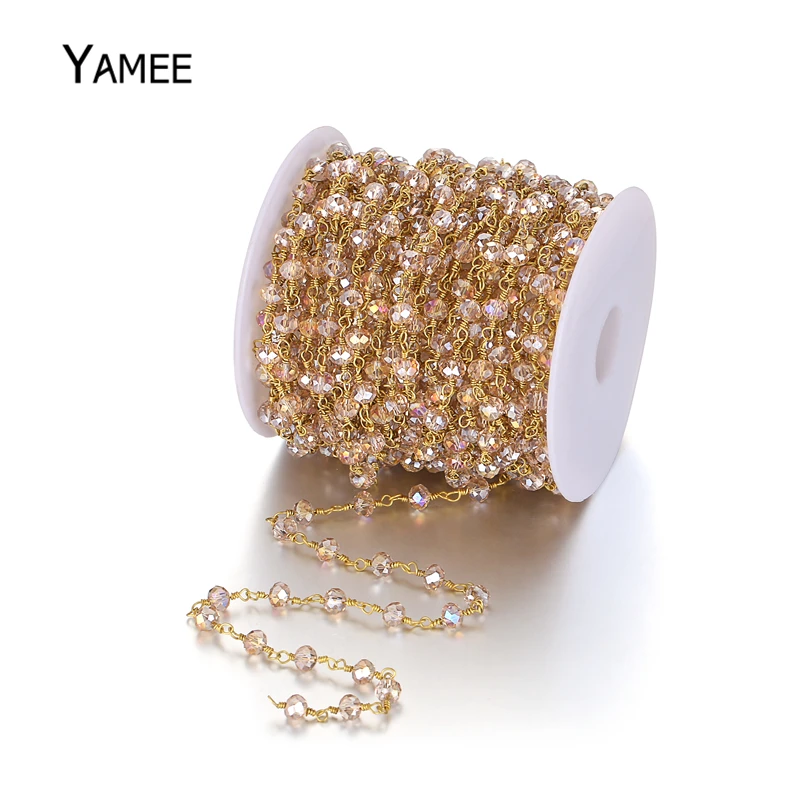 4*6mm Faceted Abacus Crystal Bead Chains Pure Gold Rosary Chain