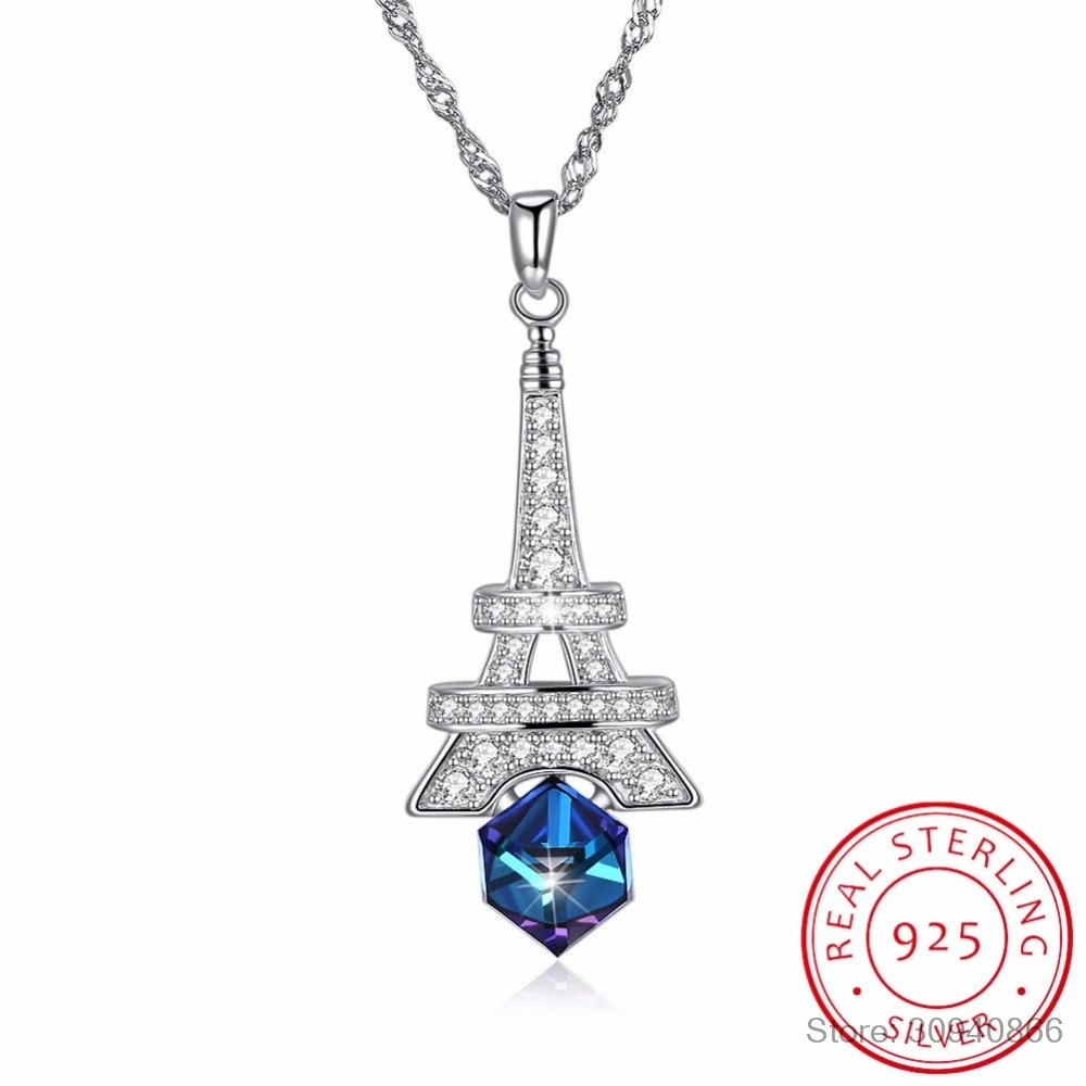 LEKANI Crystals Tower Pendants Necklaces Chic S925 Silver Chain Collars For Women 2018 New Fine Jewelry Gifts | Украшения и
