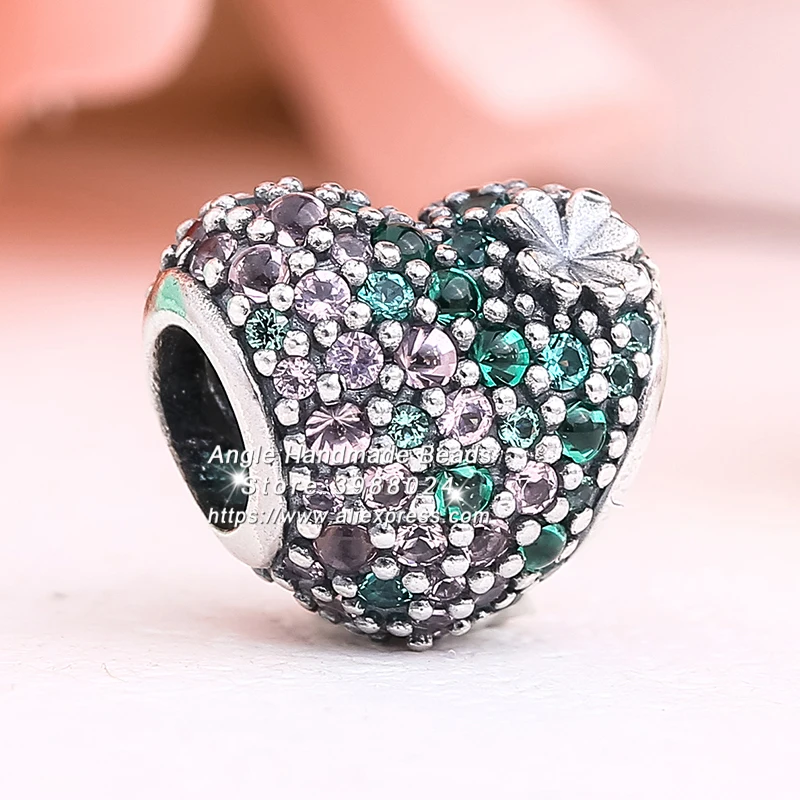 

2019 Spring S925 Sterling Silver Gleaming Clover Heart With Multi-Coloured Crystals Charm bead Fits All European DIY Bracelets