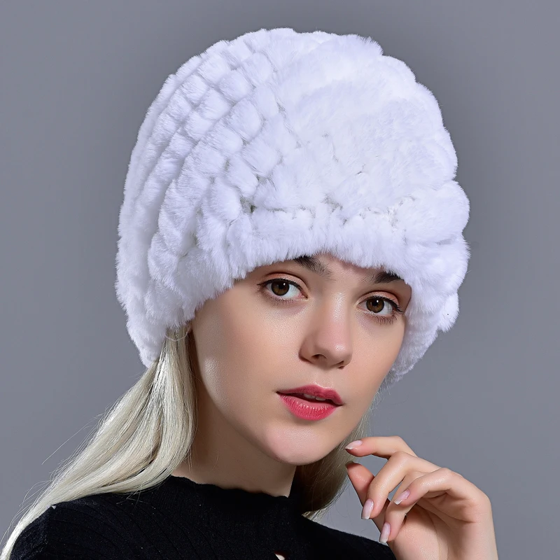 Raglaido Rabbit winter fur hat for Women Russian Real Fur Knitted Cap headgea Winter Warm Beanie Hats 2019 fashion brand LQ11279 19
