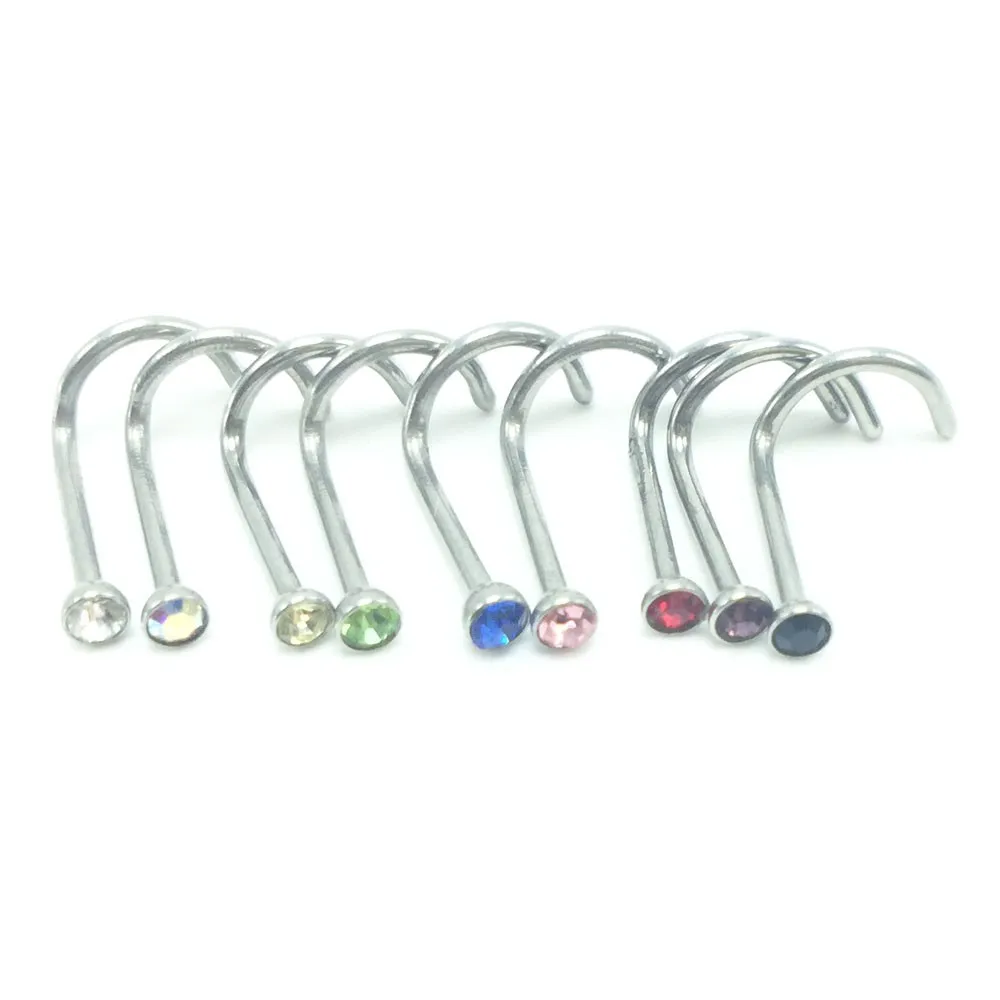 20pcs Indian nose rings nose piercing studs stainless steel 0.8mm 2mm crystal anti-allergic body pircing jewelry for women girls8