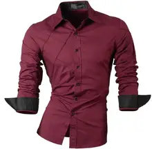 Jeansian Men's Fashion Dress Casual Shirts Button Down Long Sleeve Slim Fit Designer 2028 WineRed long sleeve button down mini shift dress