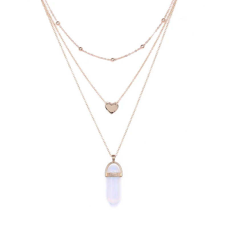 Модное богемное многослойное ожерелье из натурального камня аура кварцевый кулон ожерелье золотой цвет сердце ожерелье женский