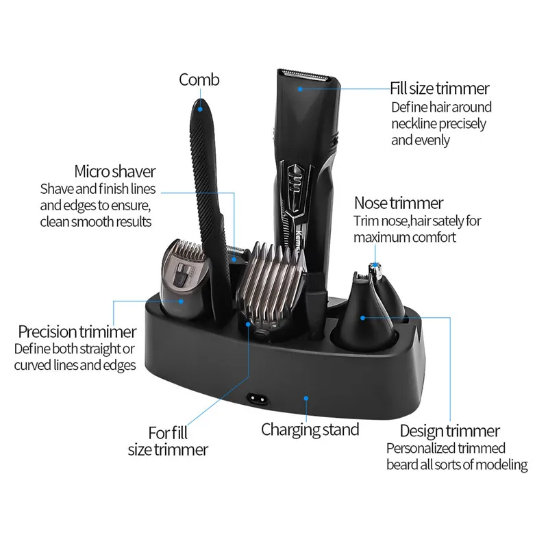 Многофункциональная электрическая машинка для стрижки волос, беспроводной триммер для волос в носу, профессиональная машинка для стрижки волос, Мужская 5 в 1, комплект для ухода 0