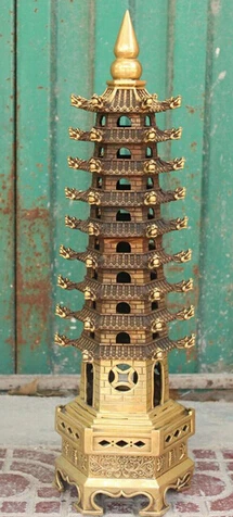 

B0602 24" Chinese Religion Bronze Dragon Buddhism Buddha Stupa Pagoda Tower Statue