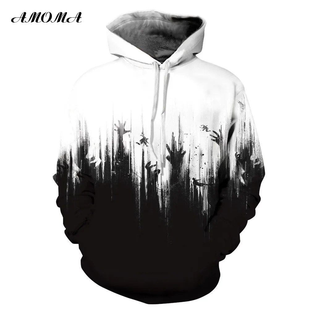 

AMOMA Halloween Hoodies Unisex Realistic 3D Digital Print Novelty Funny Hooded Sweatshirt Black Palms