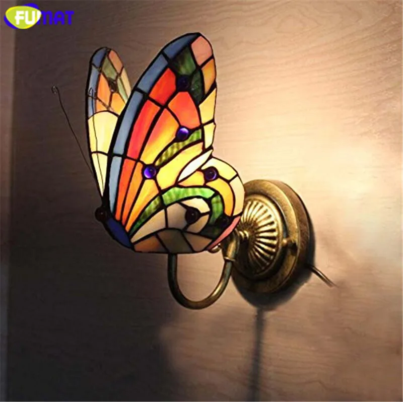 9Butterfly Stained Glass Tiffany Wall Sconce Lighting Fixture