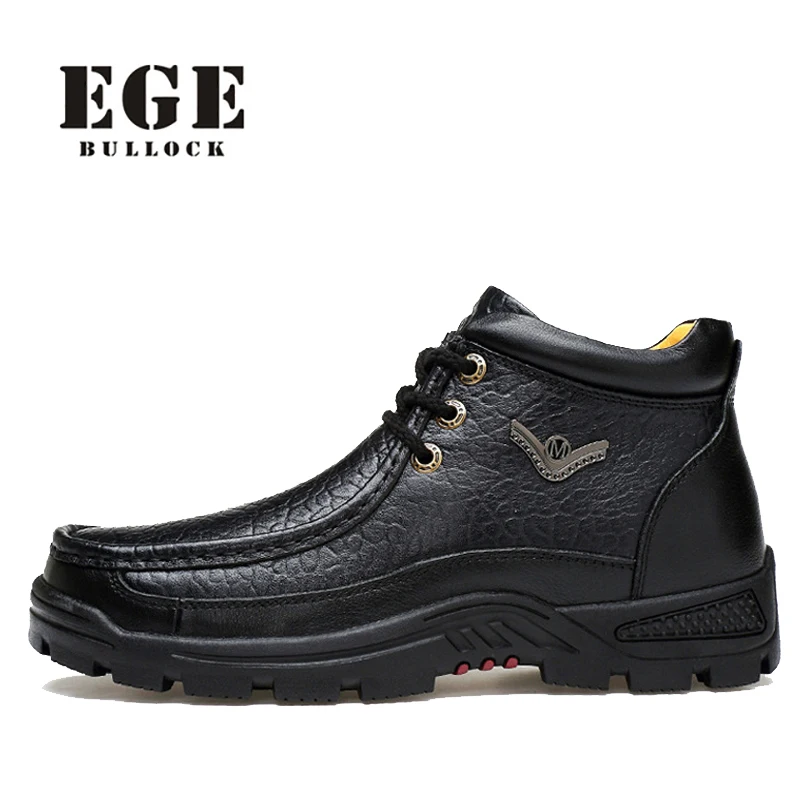 

Men Winter Boots High Quality Genuine Leather Shoes EGE Brand Warm Fashion Male Shoes Plush Handmade Big Size Ankle Boots Men