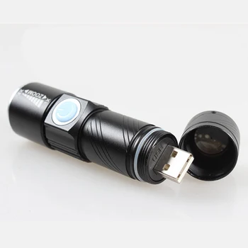 USB Handy LED Torch usb Flash Light Pocket LED Rechargeable Flashlight Zoomable Lamp For Hunting Black/Gold