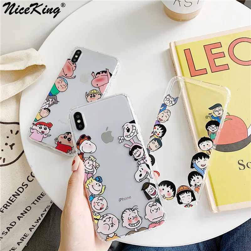 

Niceking Cute Crayon Shinchan Cherry Maruko Cover For iPhone 11 Pro Max X XS Max Xr 7 8 6 6S Plus Clear TPU Charlie Brown Case