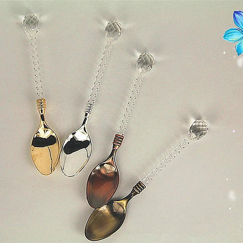 

1PC Vintage Royal Style Carved Crystal Handle Coffee Spoon Flatware Cutlery Dessert Coffee Tea Spoon Cake Dessert Spoon