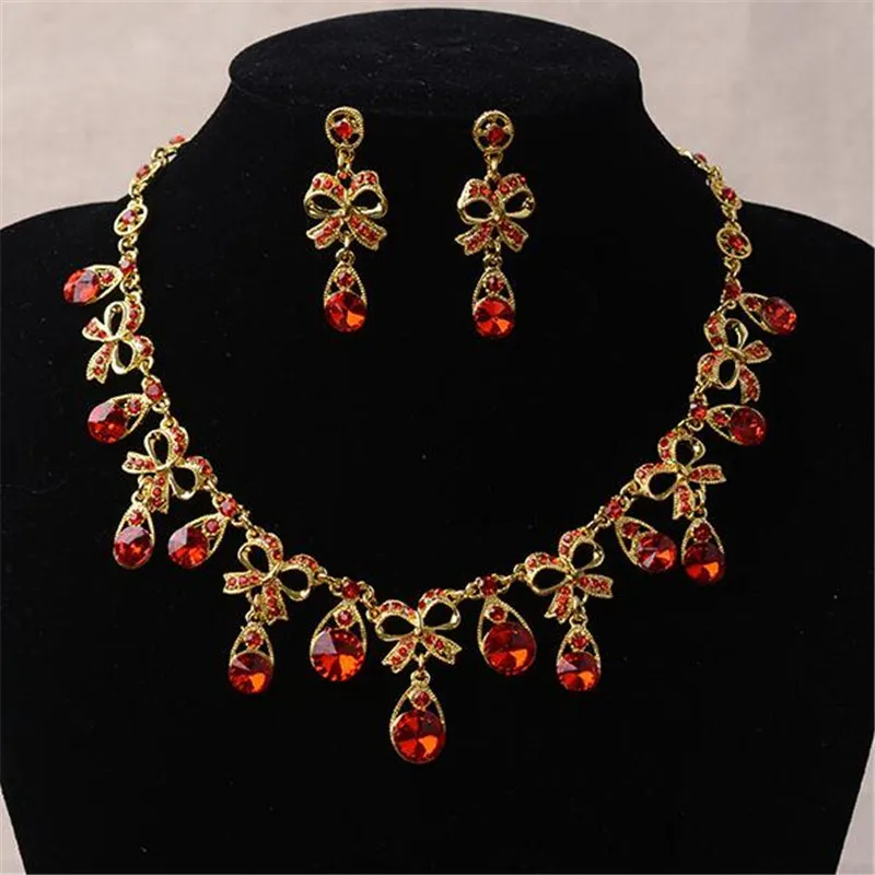 Charming Water Drop Silver Plated Gold Color Red Crystal
