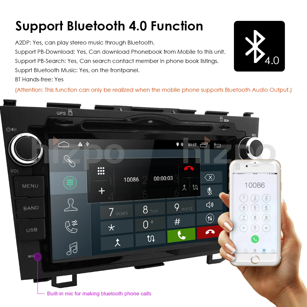 Sale Hizpo Android 9.0 2 din For Honda CRV CR-V 2007-2011 Car DVD Navigation GPS HD Radio wifi obd2 playper rds video glonass usb DAB 12