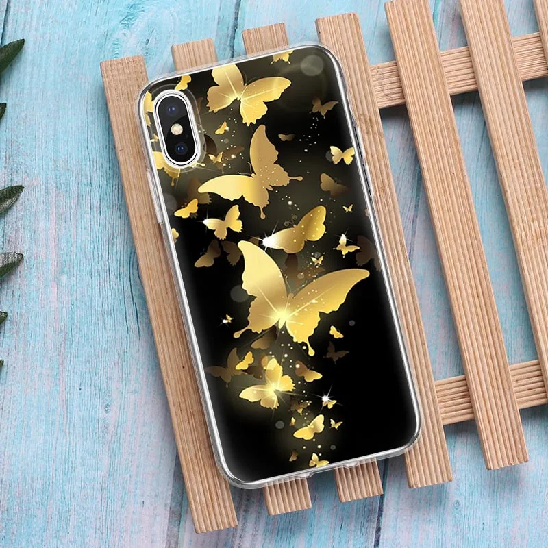 Gold Blue Butterfly Soft Phone Cases For iphone XR XS Max X 10 TPU Cover Phone Case For iphone X 6 7 8 Cover For iphone 7Plus