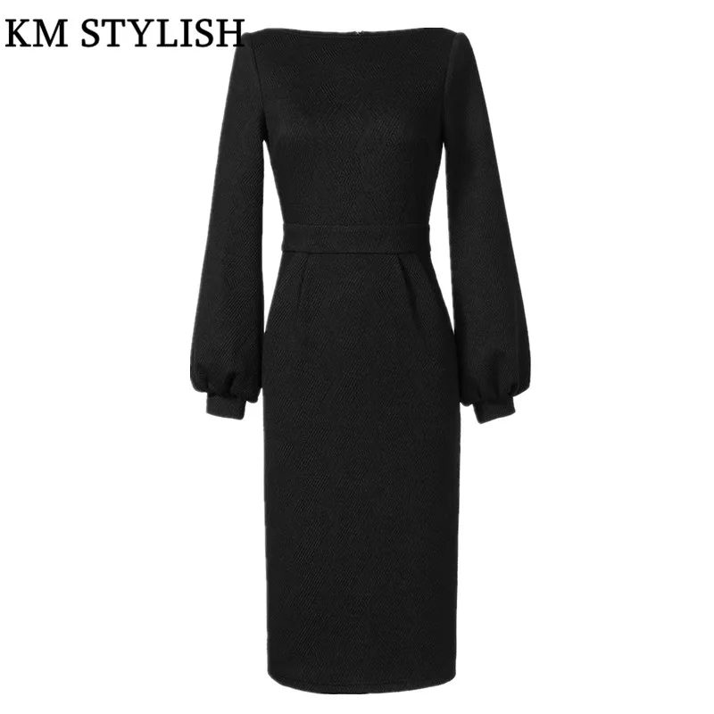 Del Elegante New Nero bianco Il Spring Un Fodero Modo Dalla Di Signora Delle Donne Fianchi 2019 Lanterna Vestito Manicotto Ginocchio Bianco Della lunghezza Ufficio Pezzo Neck Slash 4dXEcqx