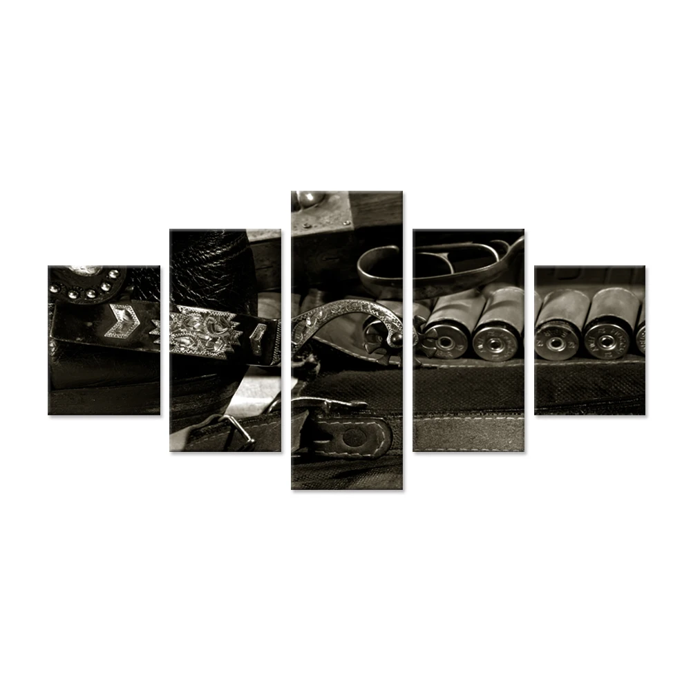 Black And White Canvas Prints Wall Art 5 Pieces American Western cowboy