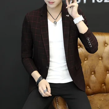

Fashion Plaid Blazer Men's Slim Business Casual Slim Men's Party Wedding High Quality Elegant Blazer