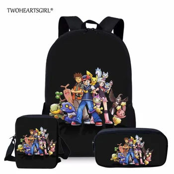 

Twoheartsgirl School Bag Set Cartoon Anime Pokemon School Backpack for Girls Boys Orthopedic Kids Schoolbag Pikachu Bookbags