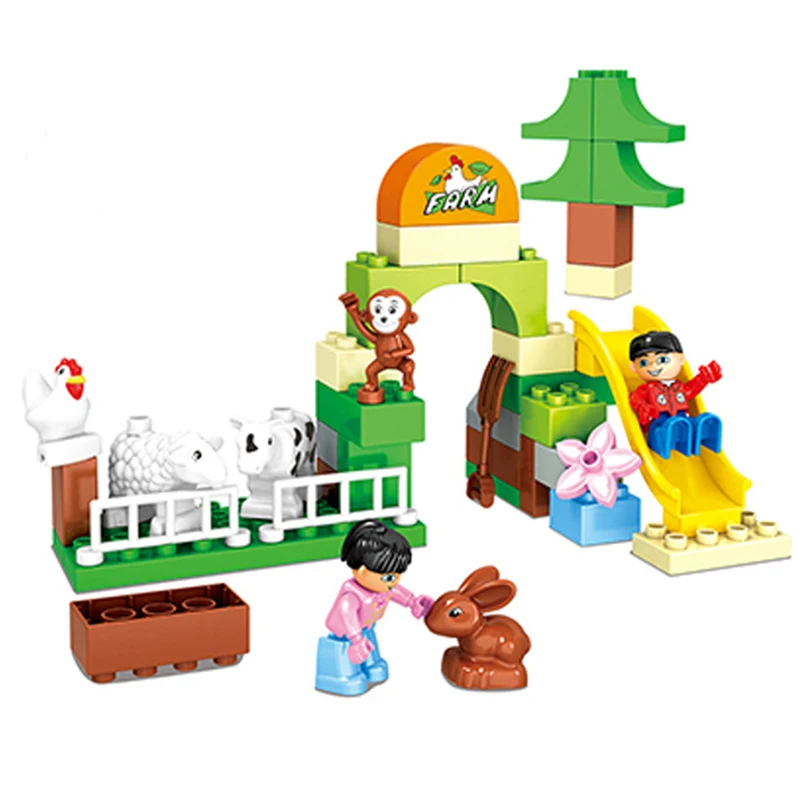 54 шт. Duplo Happy скотный двор строительные блоки игрушки бруски сельскохозяйственных
