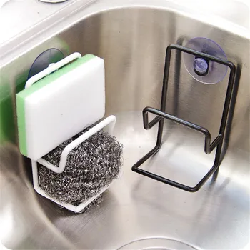 

Metal Suction Cup Sink Drain Rack Sponge Storage Drying Holder Shelf Sundries Storage Rack Double Sink