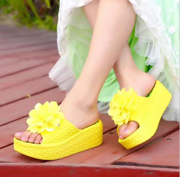 Summer Sandals Wedges Flip Flops Platform Slippers Shoes slippers sandalia New Women Sandals Fashion Flower shoes MM-92 - Цвет: yellow