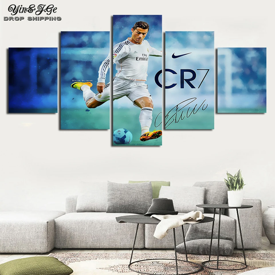Wall Print HD Picture Art Decoration Living Room 5 Pieces Cristiano Ronaldo Canvas Poster Frameworks Modular Abstract Paintings | Дом и сад