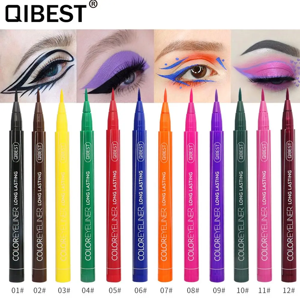 

QIBEST 12 Color Matte Eyeliner Liquid Yellow Green Blue Pink Color Waterproof Long Lasting Eye Cosmetic