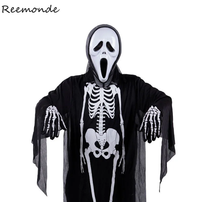 

Halloween Ghosts Robes Vampire Cosplay Costumes Skull Skeleton Bodysuits Scary Mask Gloves For Men Boys Carnival Party Clothes