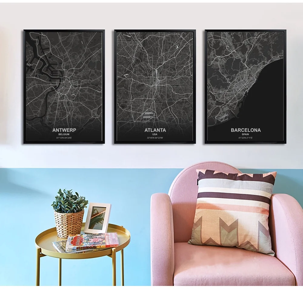 

Antwerp Atlanta Barcelona Belfast Berlin Poster Canvas Art Prints Painting Wall Picture for Children Living Room Decor