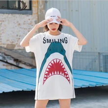 Moda jihan новые женские длинные футболки женские шикарные топы с принтом акулы уличные футболки Летние крутые футболки уличные хлопковые футболки с коротким рукавом