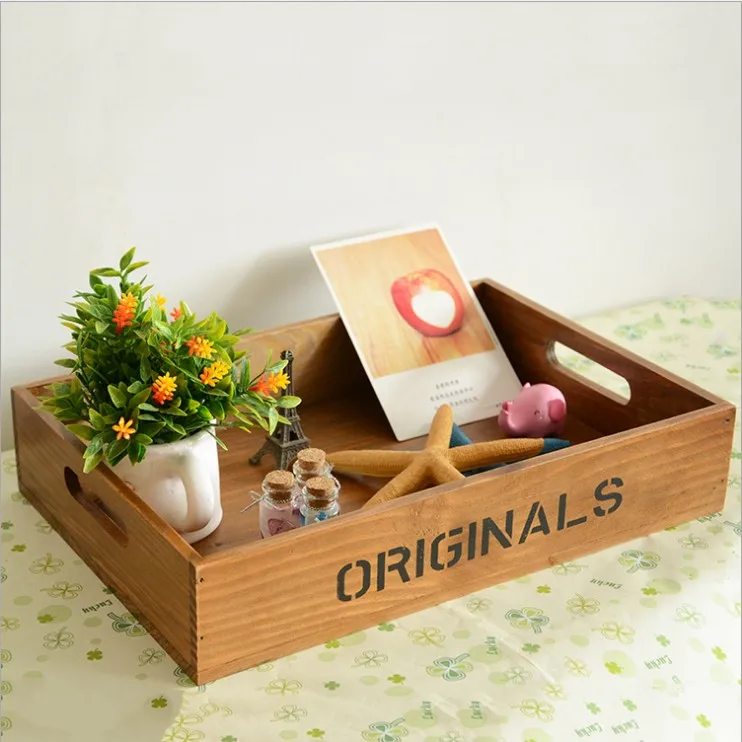 

Wood pallets English letter Zakka grocery box desktop storage box creative office orgainzer wood tray