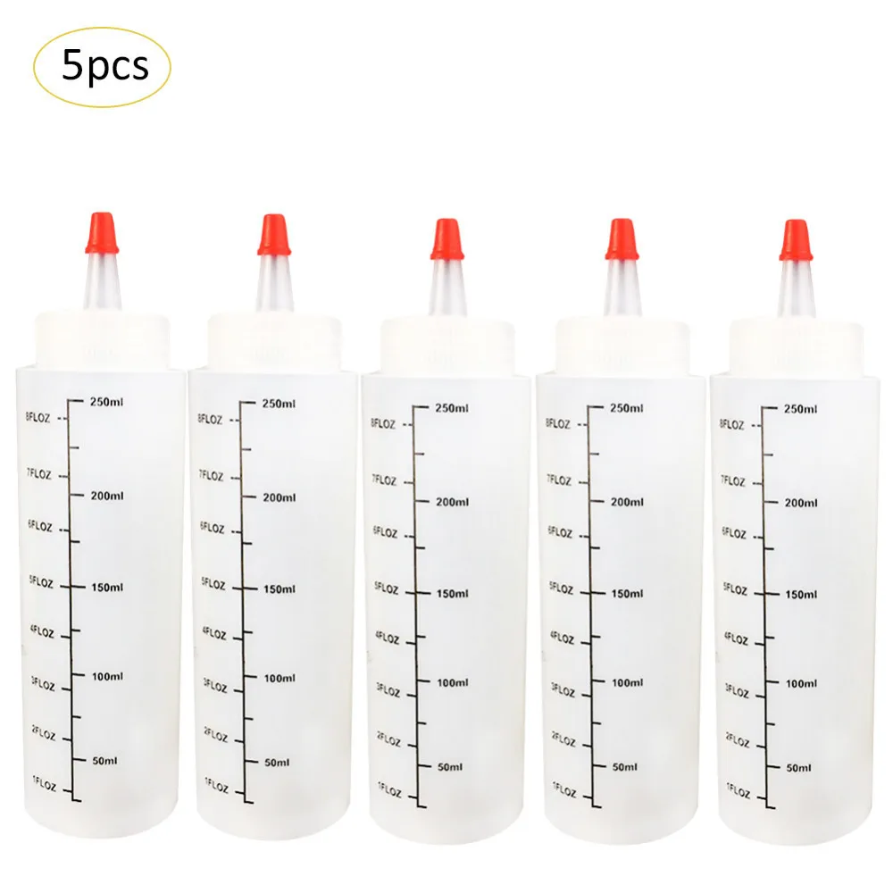 

5Pcs 250ml Plastic Needle-Nosed Bottle Scale Squeeze with Leak-Proof Cap Sauce Salad Squeezable Bottles Kitchen Tools