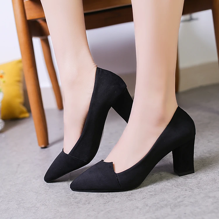 

EOEODOIT 7 CM Pumps High Block Heel Pointy Toe Casual Shoes Spring Summer Women Office Lady Slip On Work Heels