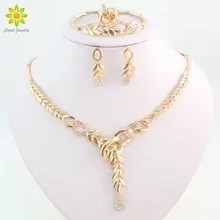 Африканский костюм ожерелье серьги наборы Мода Кристалл Золотой цвет женские свадебные листья образные украшения наборы
