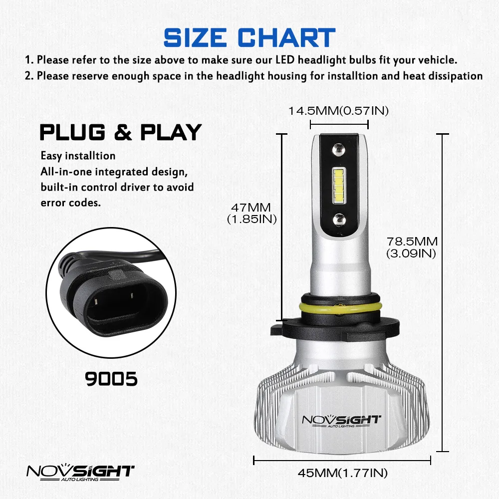 NOVSIGHT 2 шт. мини H4 светодиодный фонарь для автомобиля с сеульским CSP светодиодный чипы H7 светодиодный фары 6000K 10000лм Высокое качество авто фары