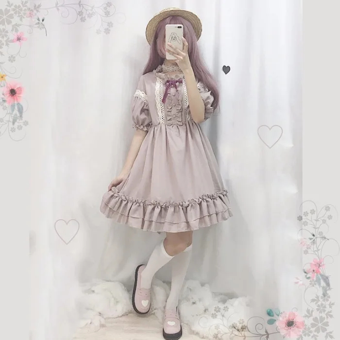 Kawaii японское платье лолиты женское мягкое для девочек милое кружевное с рукавами