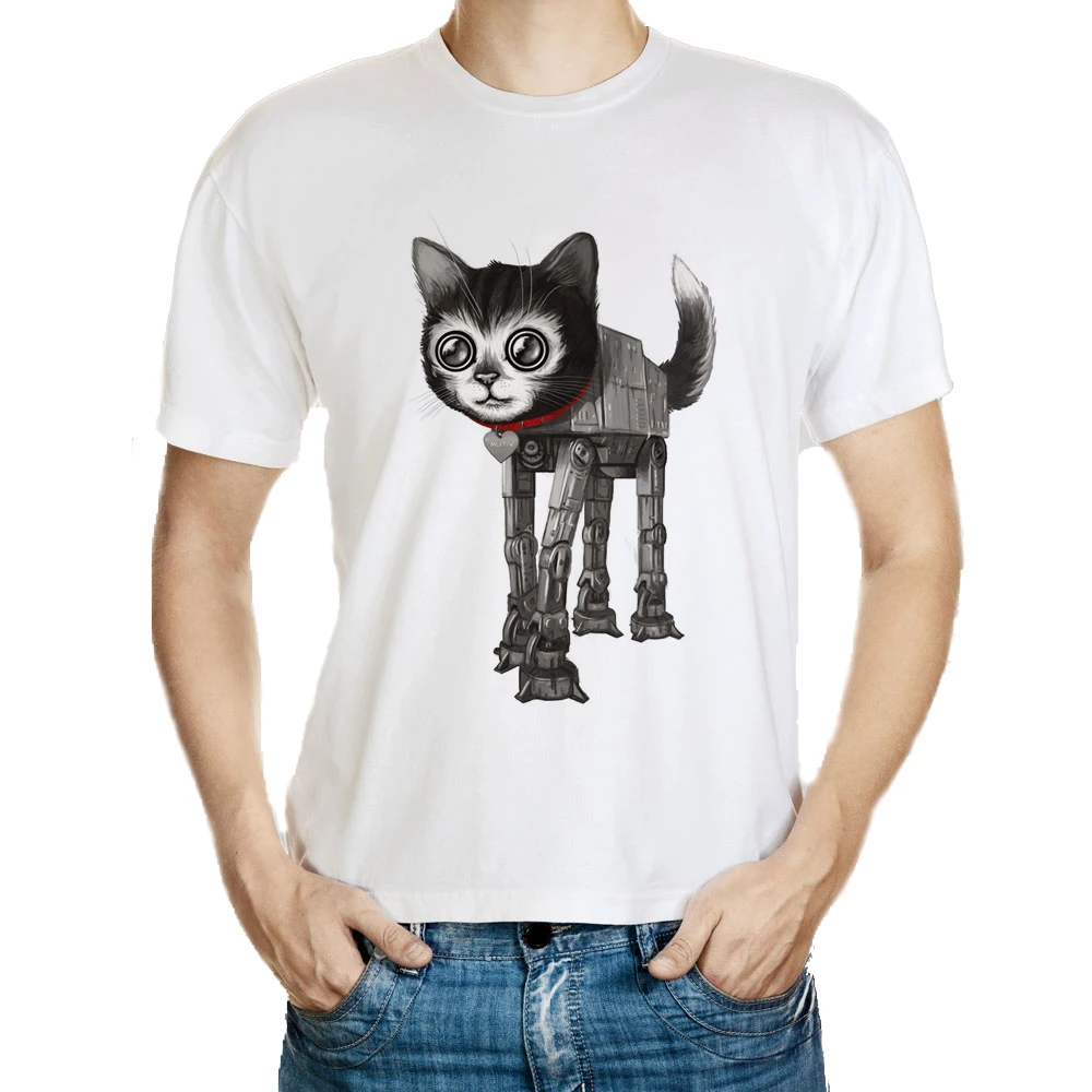 DY 149 Free Shipping Casual Short Sleeve font b Mens b font Mechanical Cat Print T