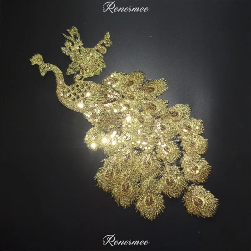 

1Pc Gold Sequins Phoenix Applique Clothing Embroidery Patch Fabric Sticker Iron On Patch Craft Sewing Repair for Dress 16X30cm