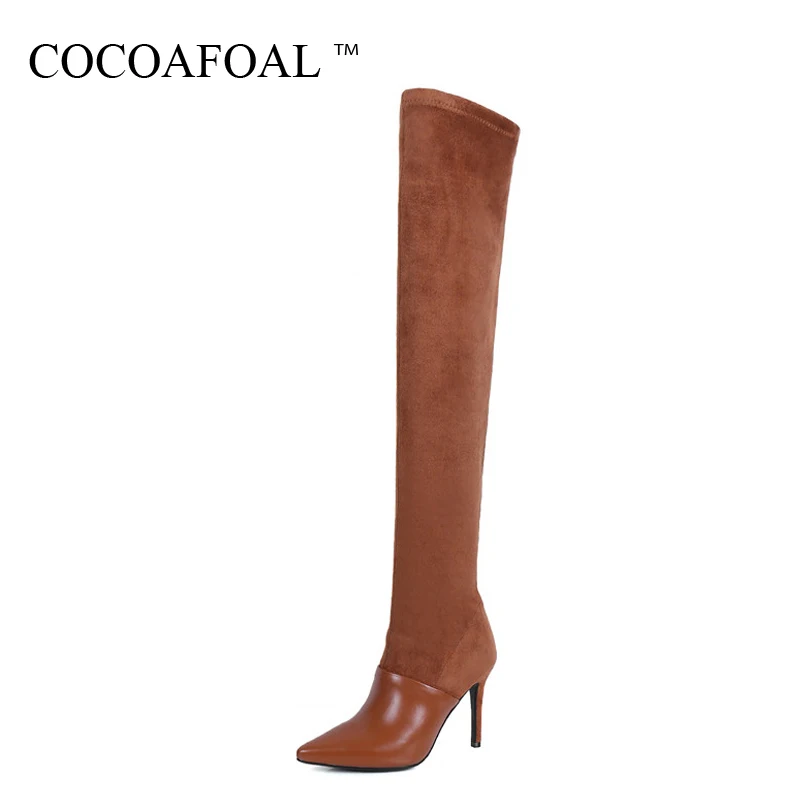 Beste COCOAFOAL Winter vrouwen Over De Knie Laarzen Vrouw Dij Hoge Laarzen Bruin Wees Teen Mode Sexy Knie Hoge laarzen 2018
