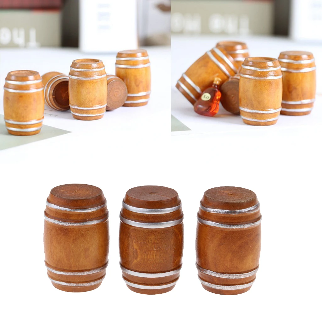 6 Pcs 1/12 Dollhouse Furniture Doll house Miniature Beer Barrel Cask Model Room Accessories Simulation Toys dolls accessories