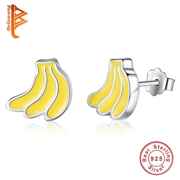 

2019 New Arrival Lovely Banana Earrings 925 Sterling Silver Yellow Enamel Fruit Stud Earrings for Women Personality Jewelry Gift