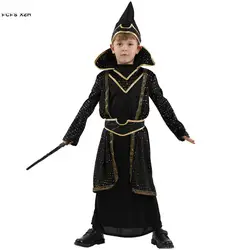 На Хэллоуин для мальчиков готические костюмы волшебника детская магия халат маг Косплэй карнавал Пурим пьесе платье для маскарада