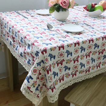 

Europe Cartoon Pony Cotton Linen Table Cloth For Table Cover Lace White Rectangular Tablecloth For Table Kitchen Home Decor