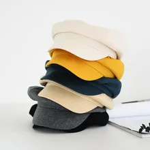 Осенне-зимняя обувь шляпа для женщин японский Кепка в стиле Миллитари из корейской версии художник Шляпка из газеты из хлопка и льна берет восьмигранной крышкой