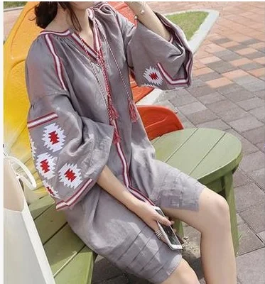 Boho вышивка Этническая рубашка блузка с бахромой летние женские блузки и рубашки