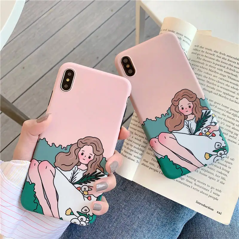 

Han Feng Bouquet Girl For Iphone 6 6S 7 8plus X Xs Xr Xsmax Cute Powder Anti-Fall Soft Shell Phone Case